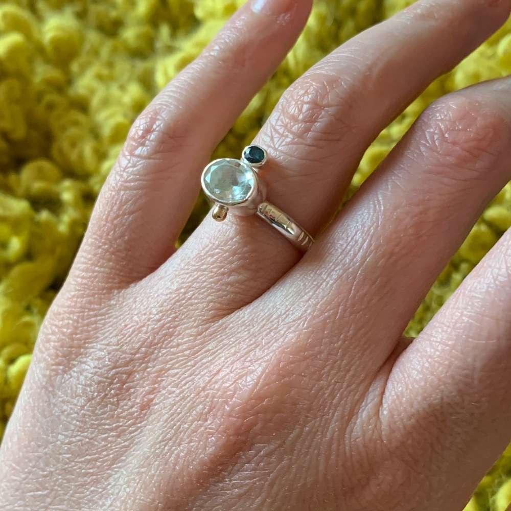 Green Amethyst / Blue Topaz / Gold / Silver Ring